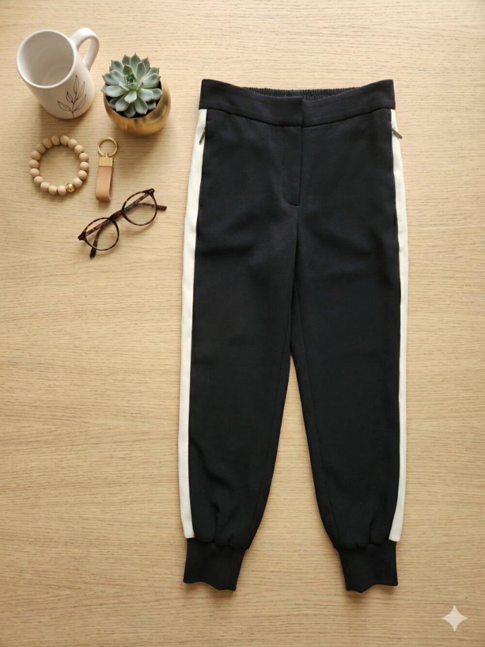 Le Lis Black Joggers with White & Gray Side Stripe